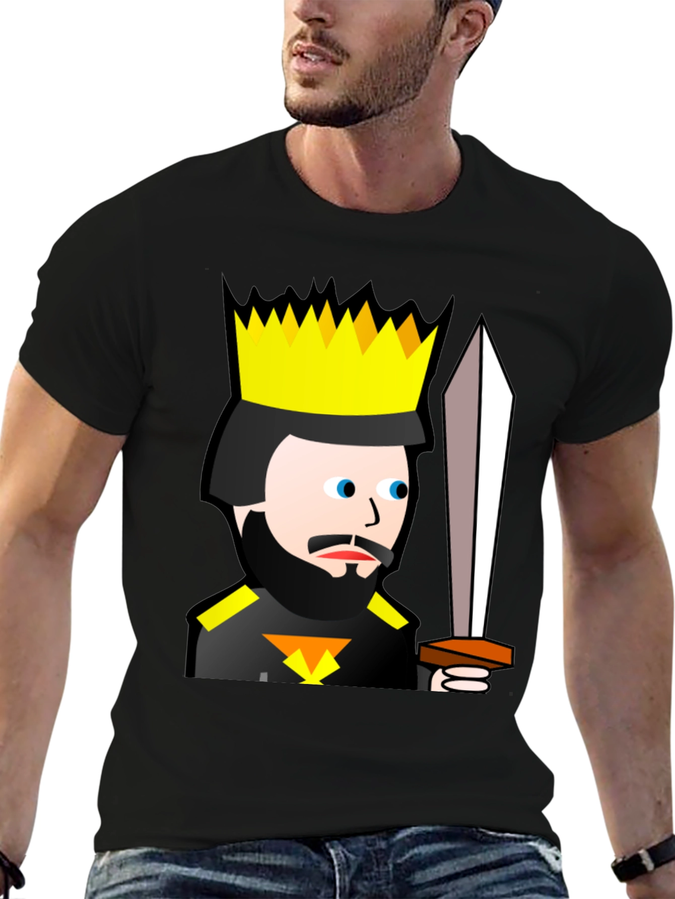 King Cartoon Black T-Shirt - Sword Graphic Tee