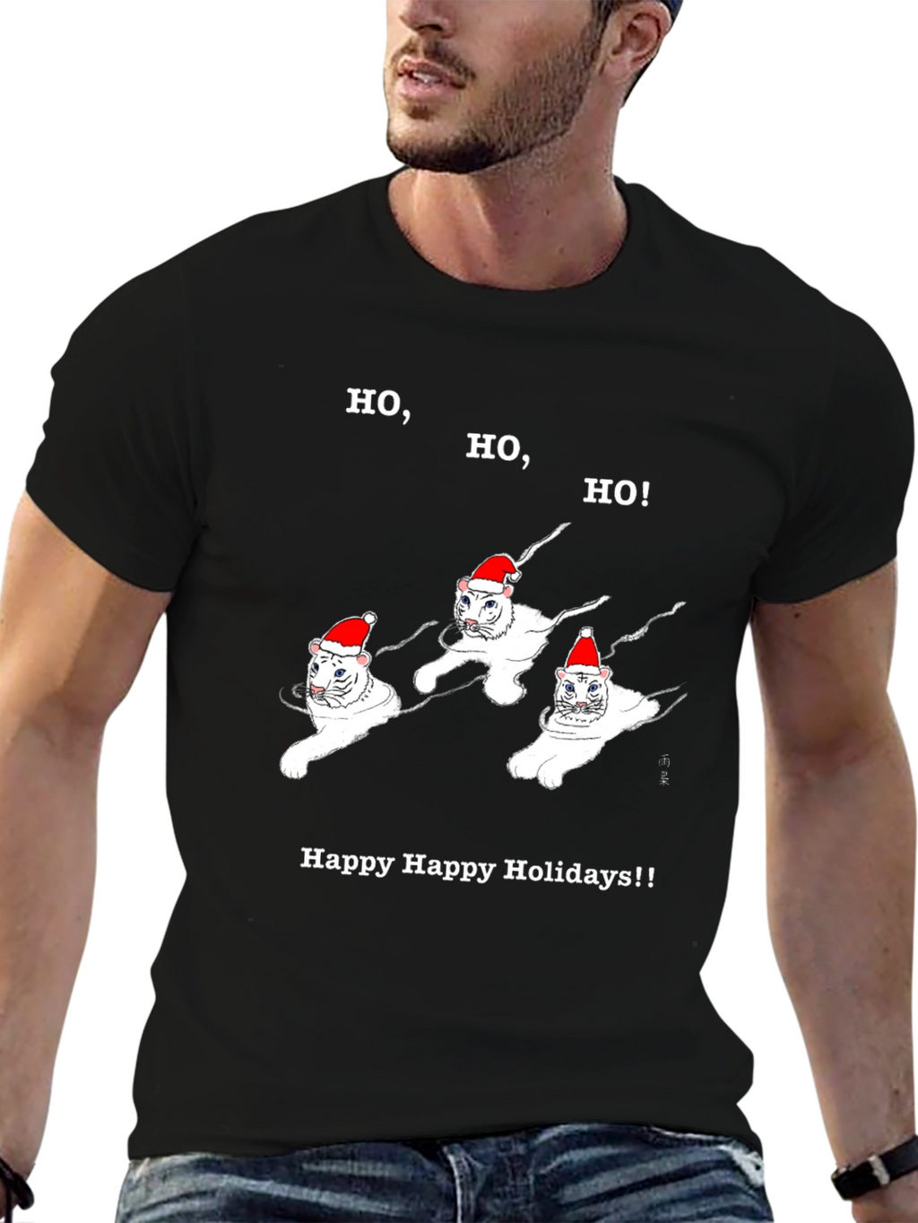 Festive Cat Holiday T-Shirt - Ho Ho Ho!