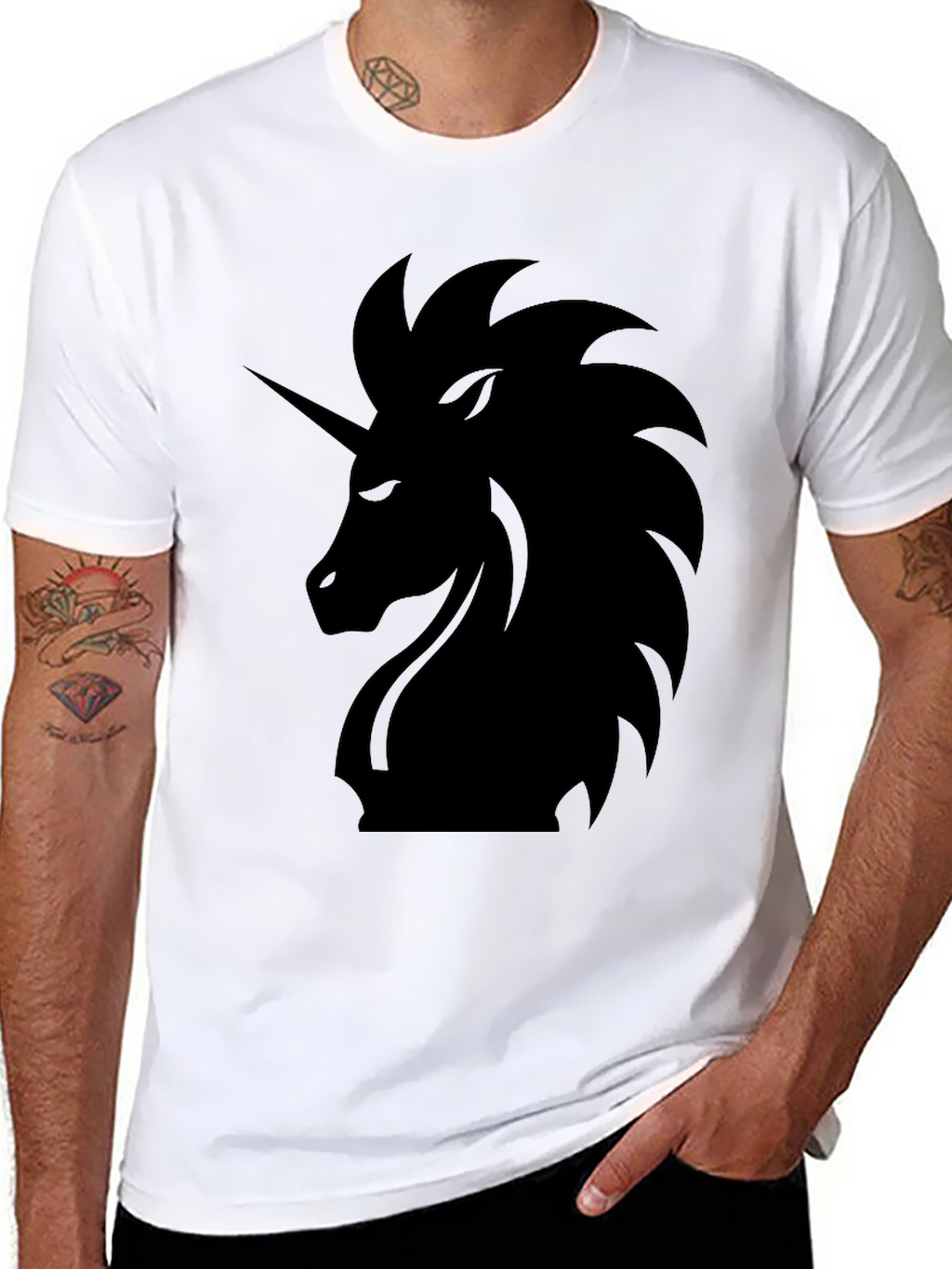 Mens Black Unicorn Graphic Tee