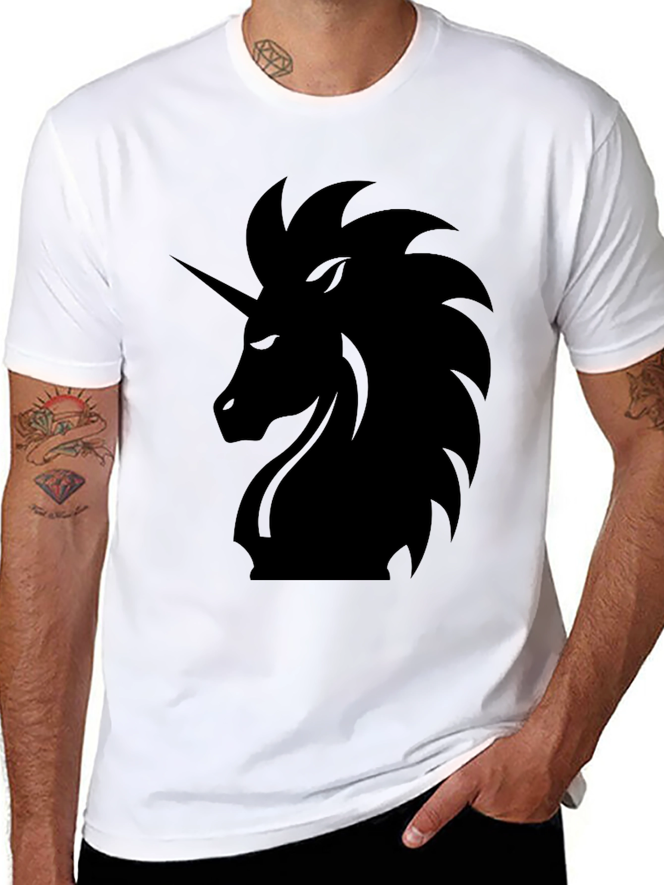 Mens Black Unicorn Graphic Tee