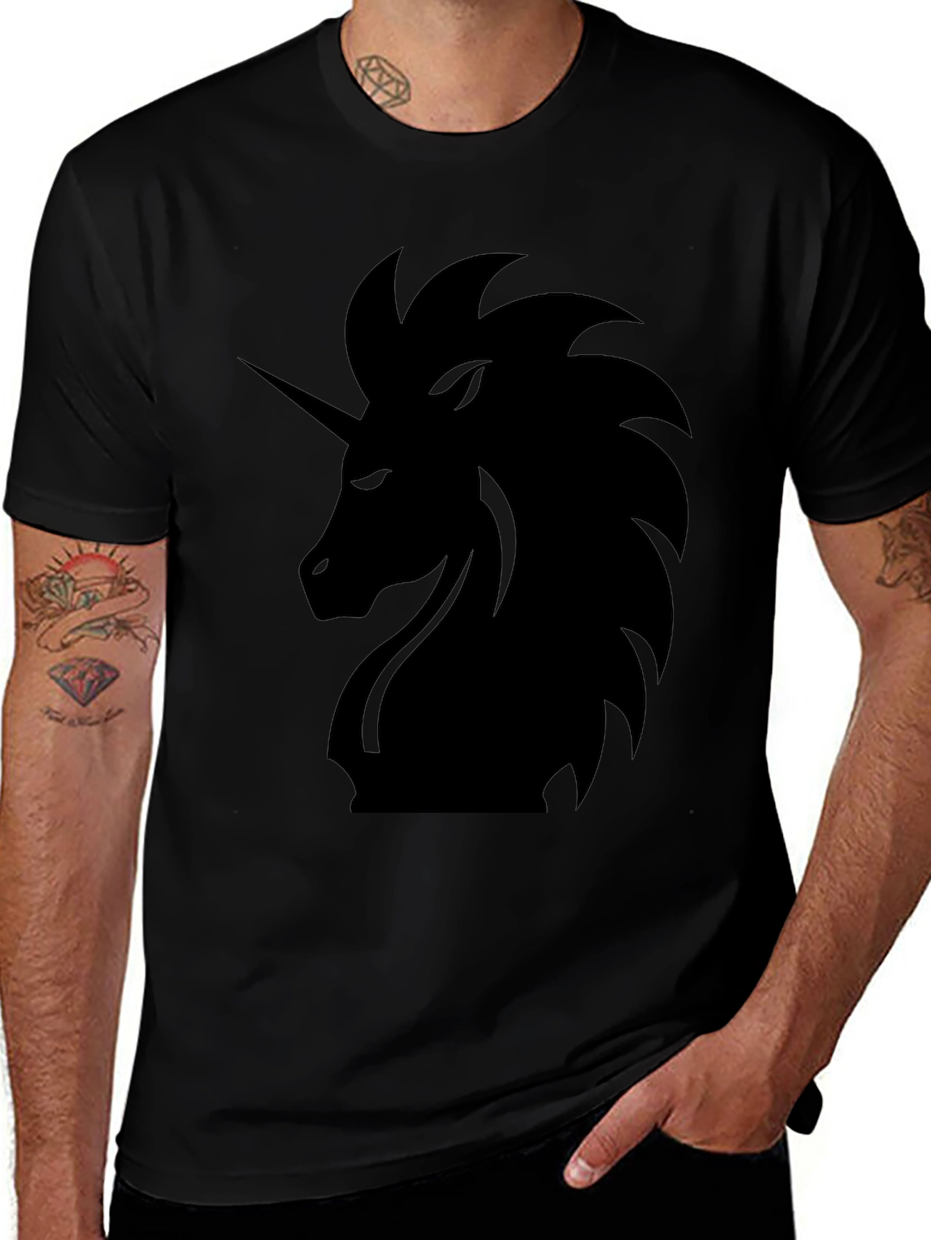 Mens Black Unicorn Graphic Tee