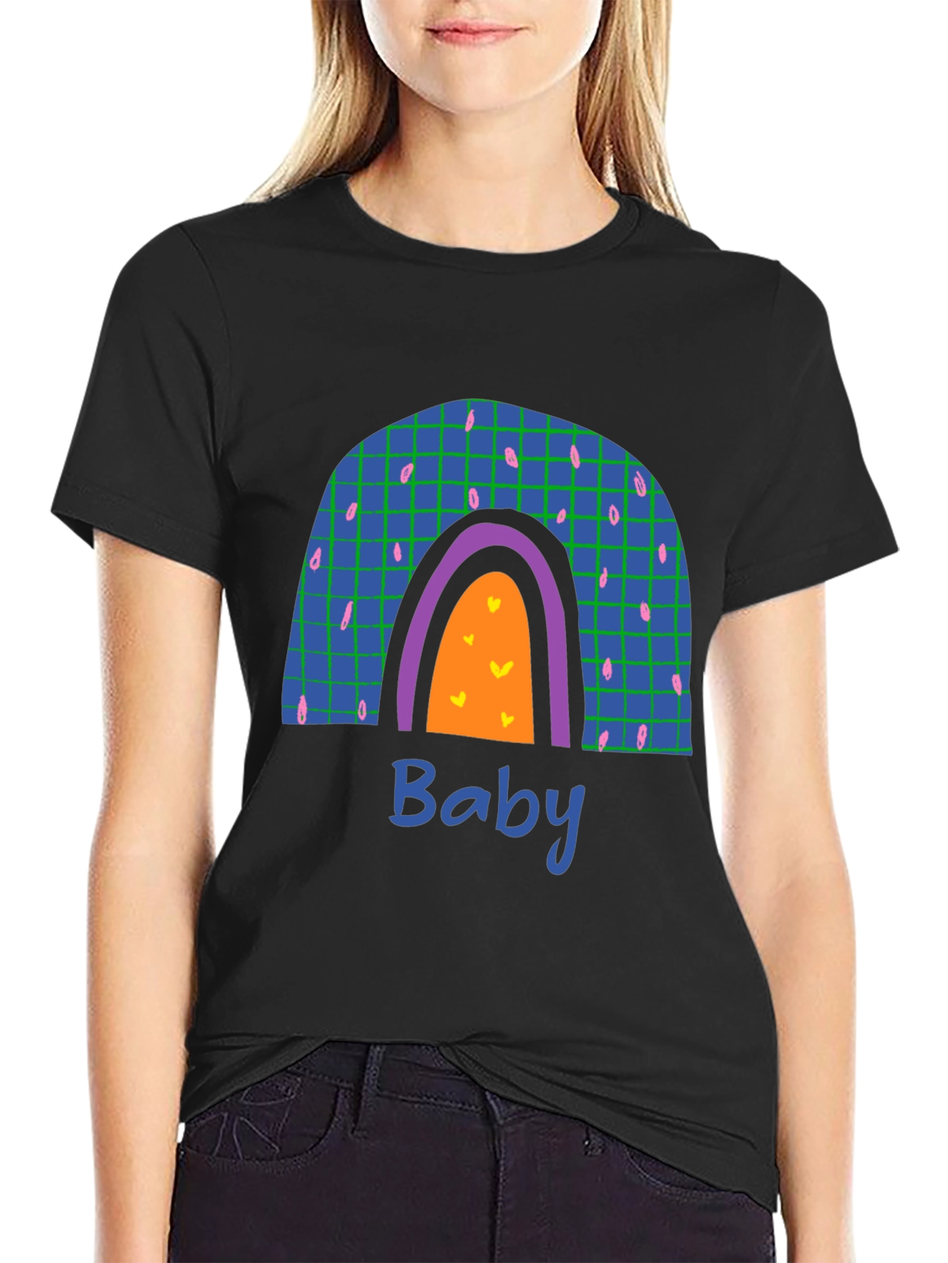 Rainbow Baby Graphic Print Black T-Shirt