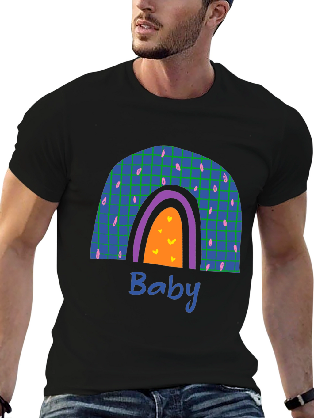 Rainbow Baby Graphic Print Black T-Shirt