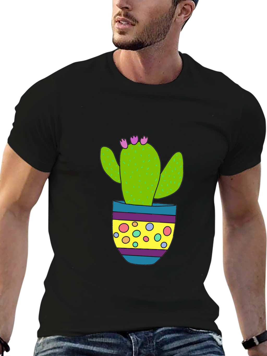 Cactus in Pot Graphic Tee - Black Cotton