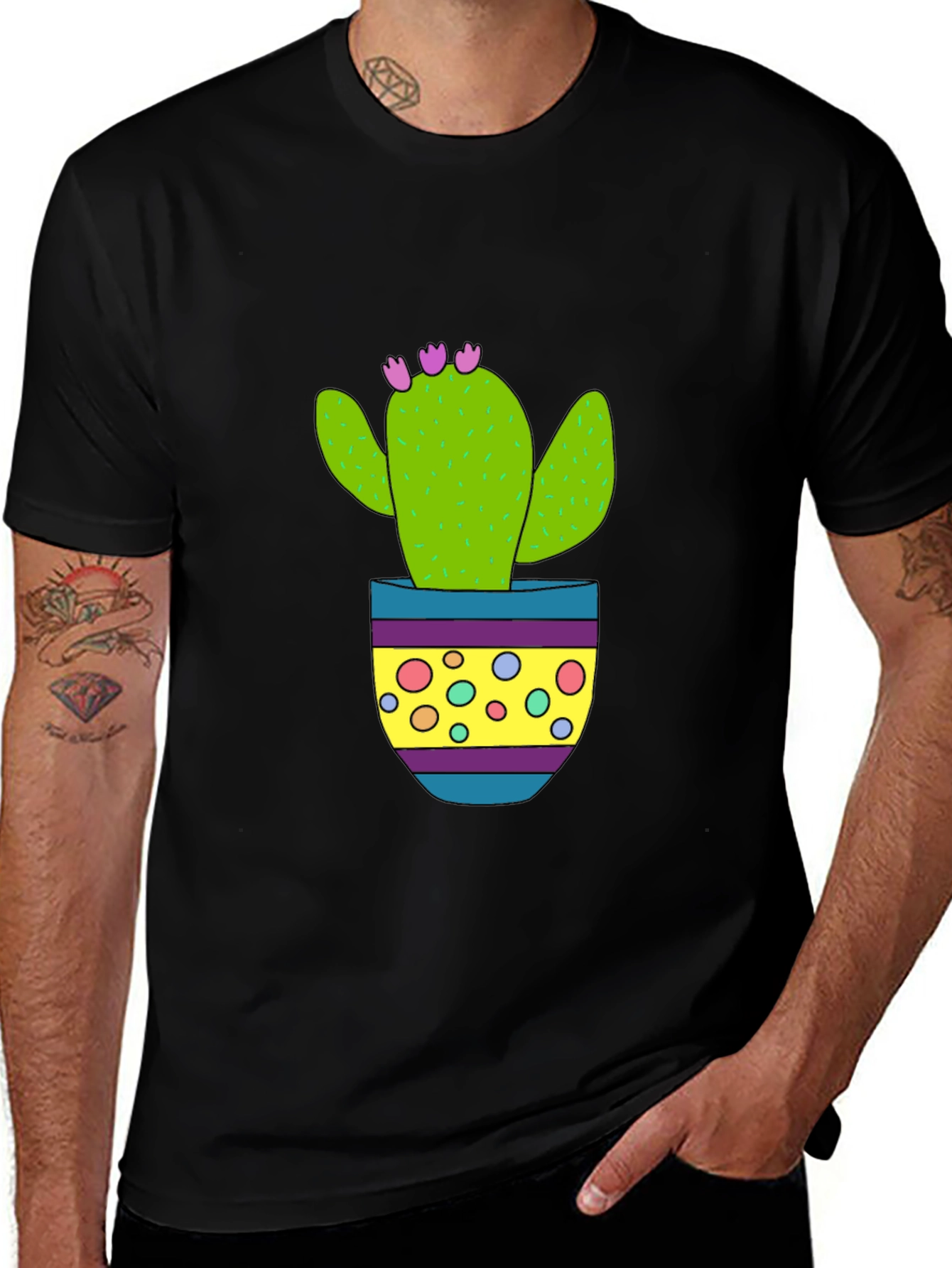 Cactus in Pot Graphic Tee - Black Cotton