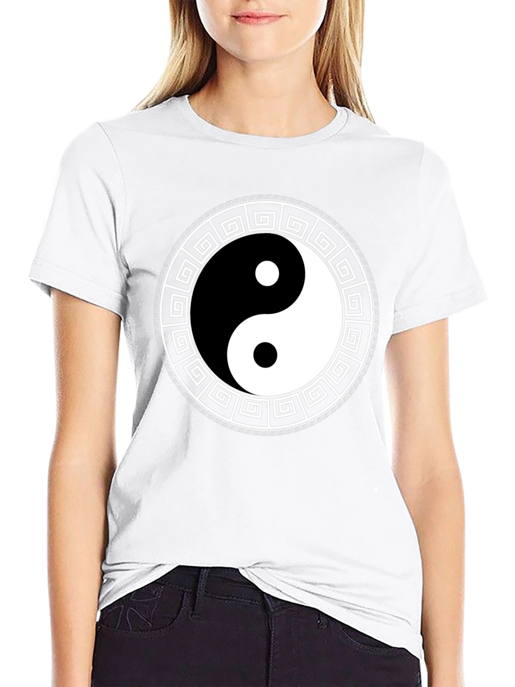 Yin Yang Greek Key Black T-Shirt