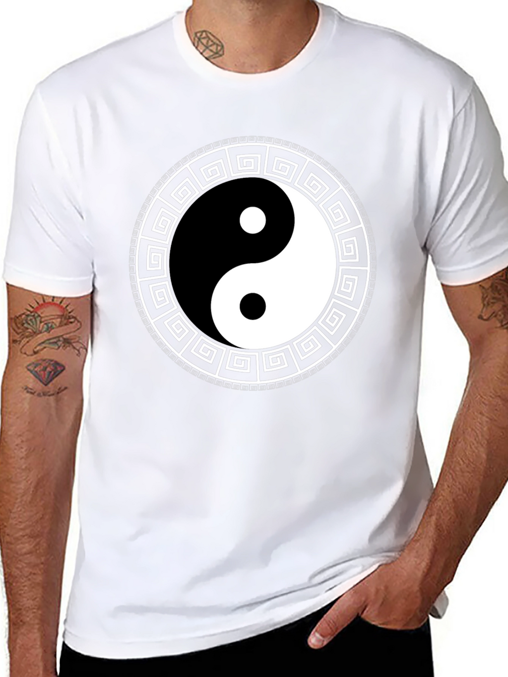 Yin Yang Greek Key Black T-Shirt