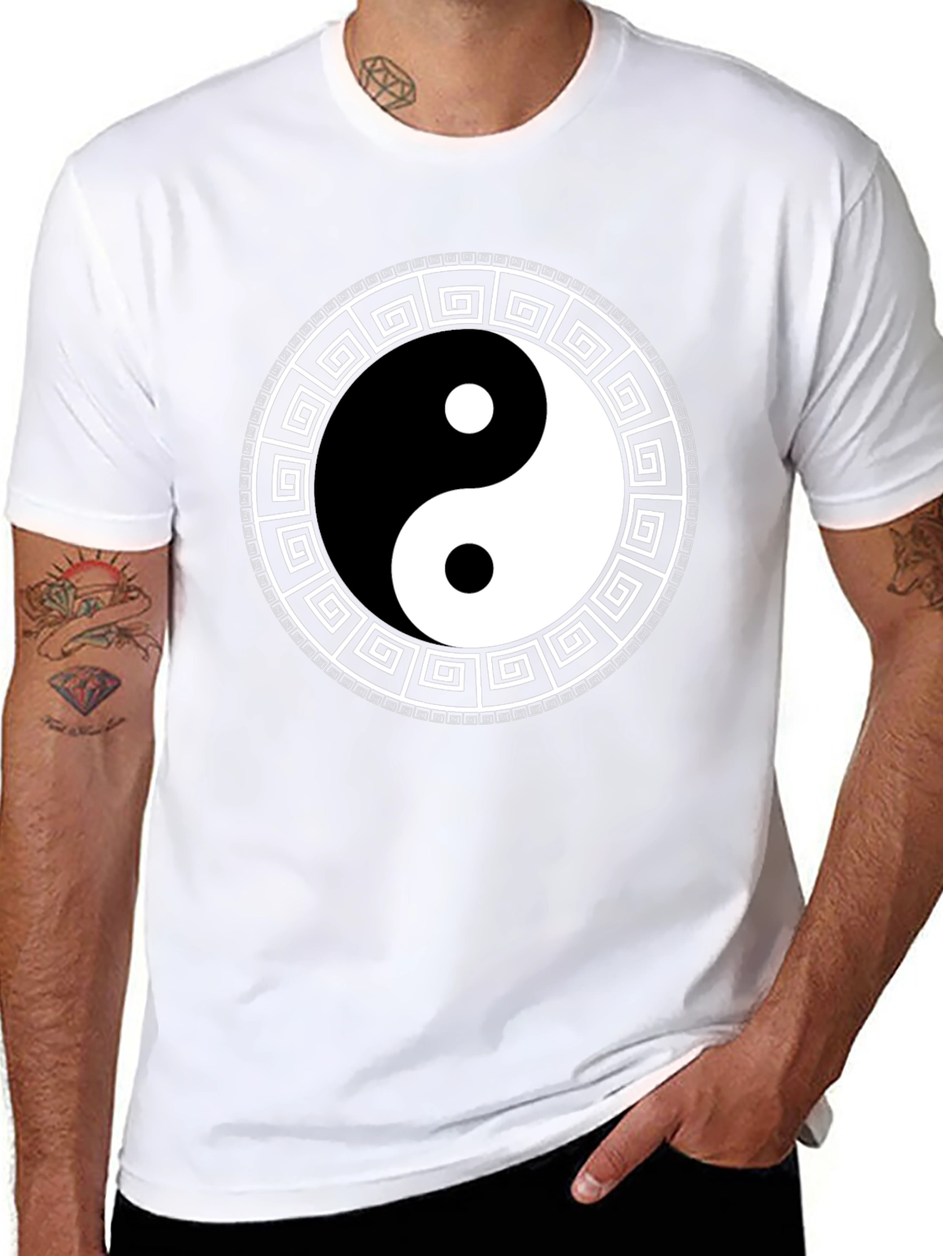 Yin Yang Greek Key Black T-Shirt