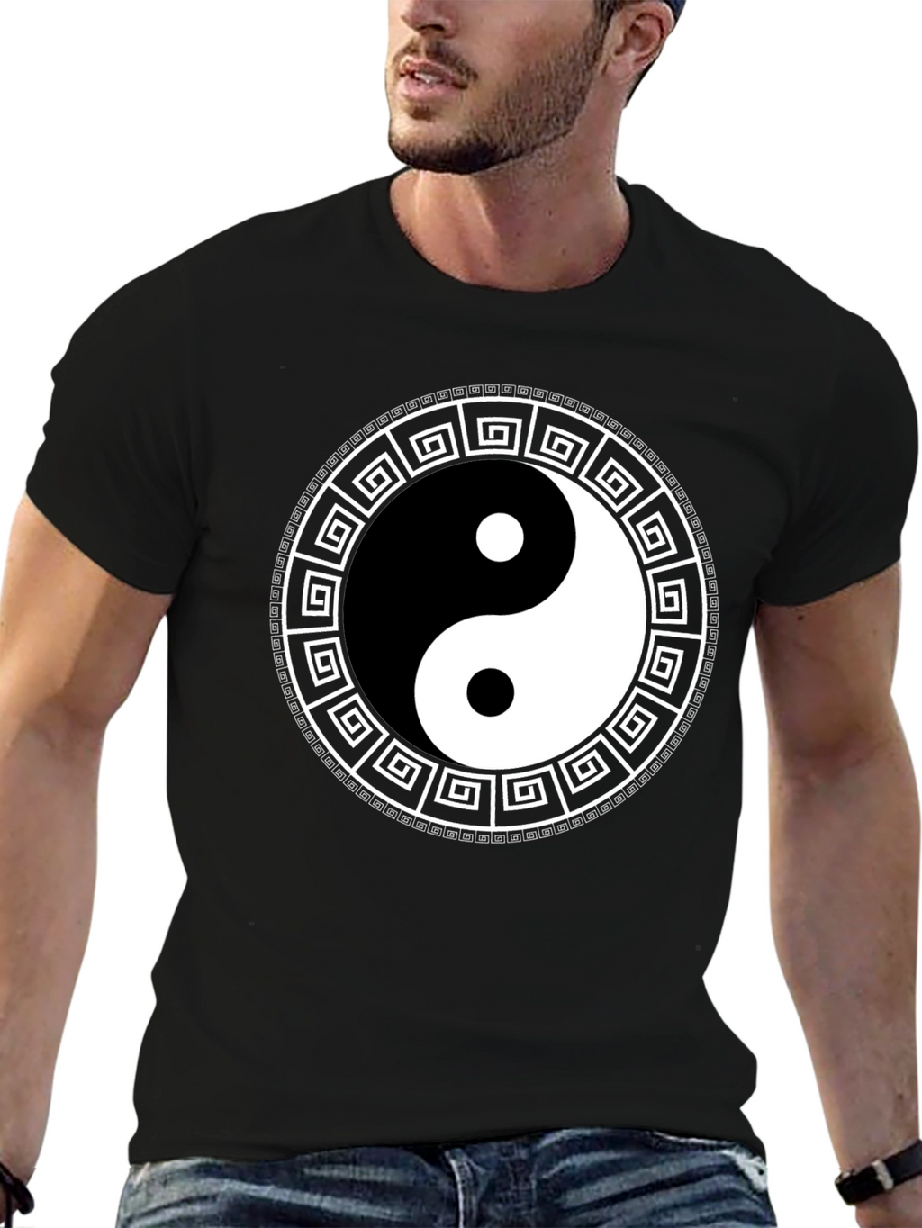 Yin Yang Greek Key Black T-Shirt