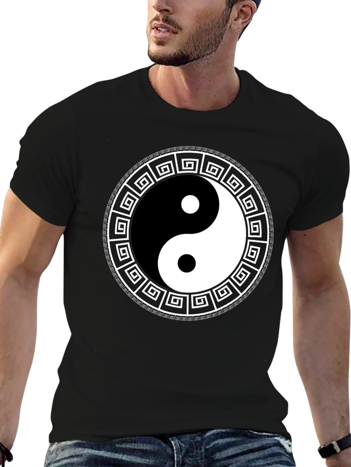 Yin Yang Greek Key Black T-Shirt