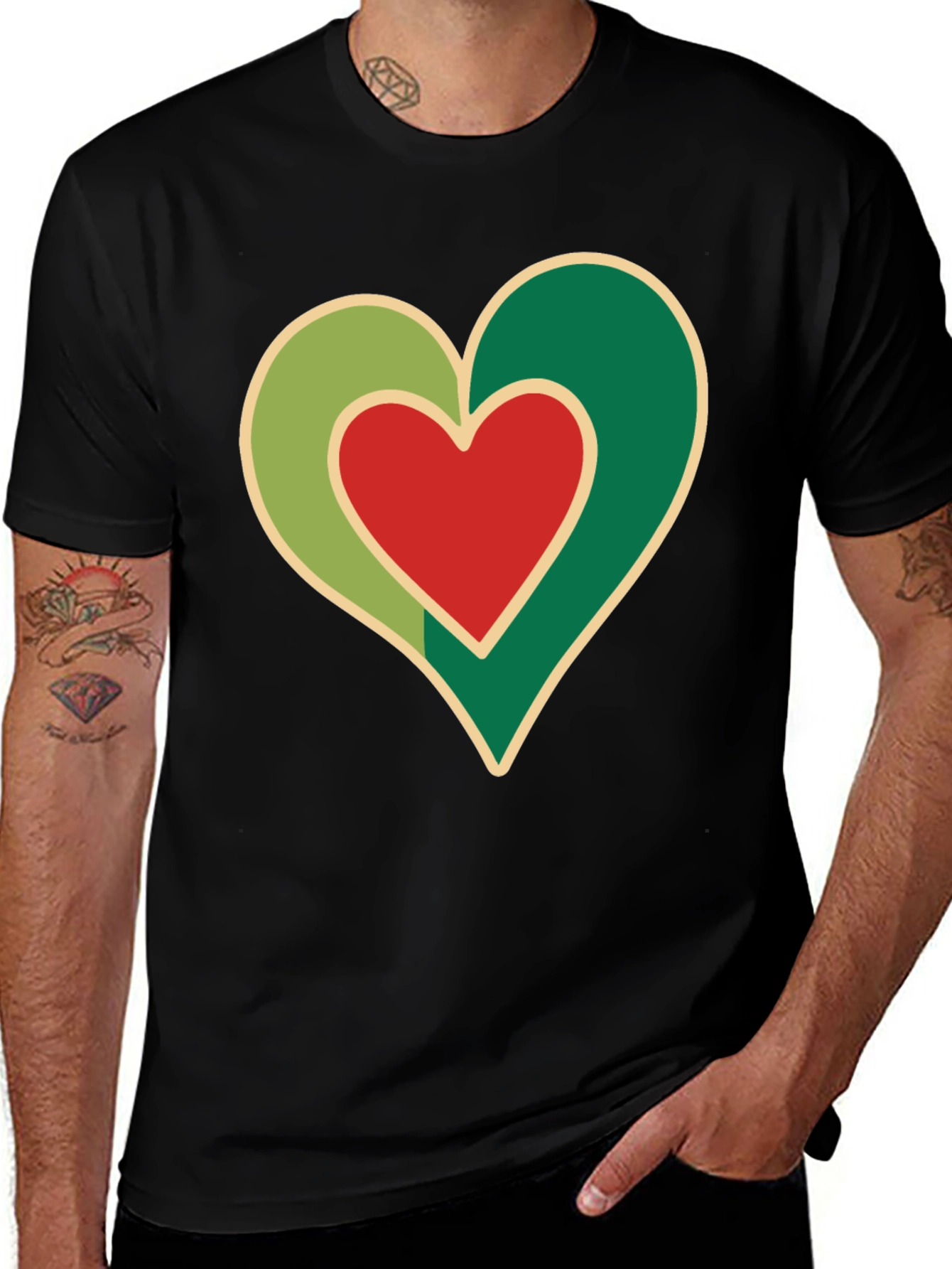 Heart Graphic Black T-Shirt - Love Design