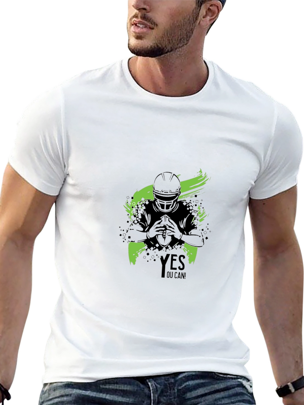 Yes You Can! Football Graphic Black T-Shirt