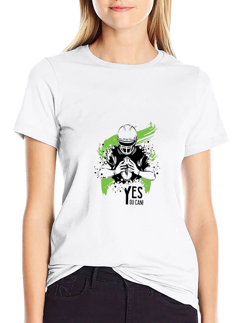 Yes You Can! Football Graphic Black T-Shirt