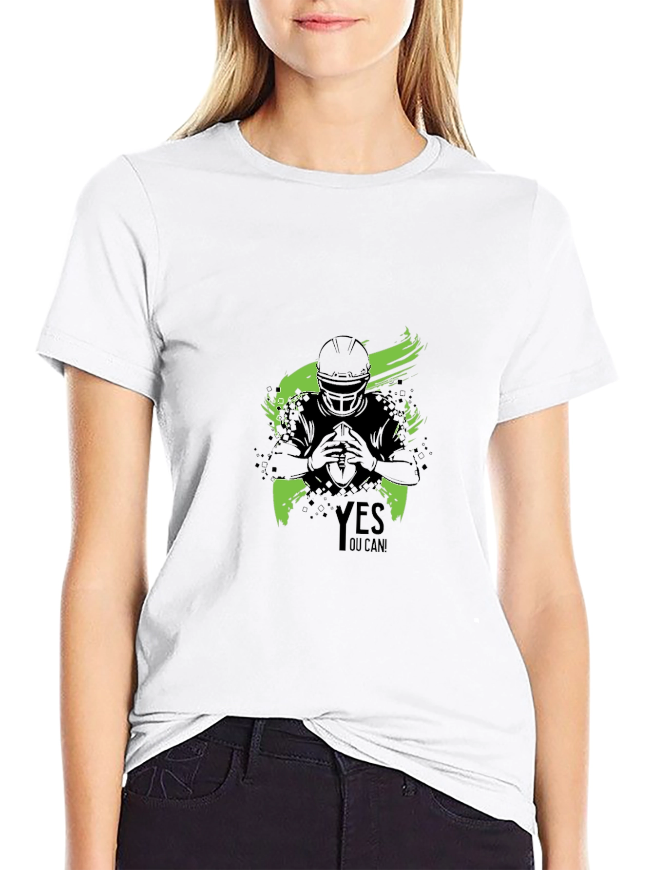 Yes You Can! Football Graphic Black T-Shirt
