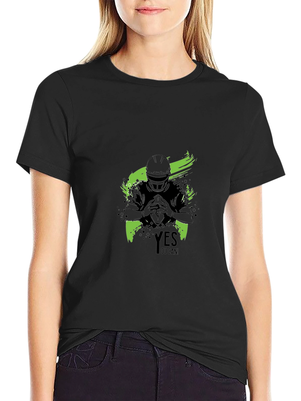 Yes You Can! Football Graphic Black T-Shirt