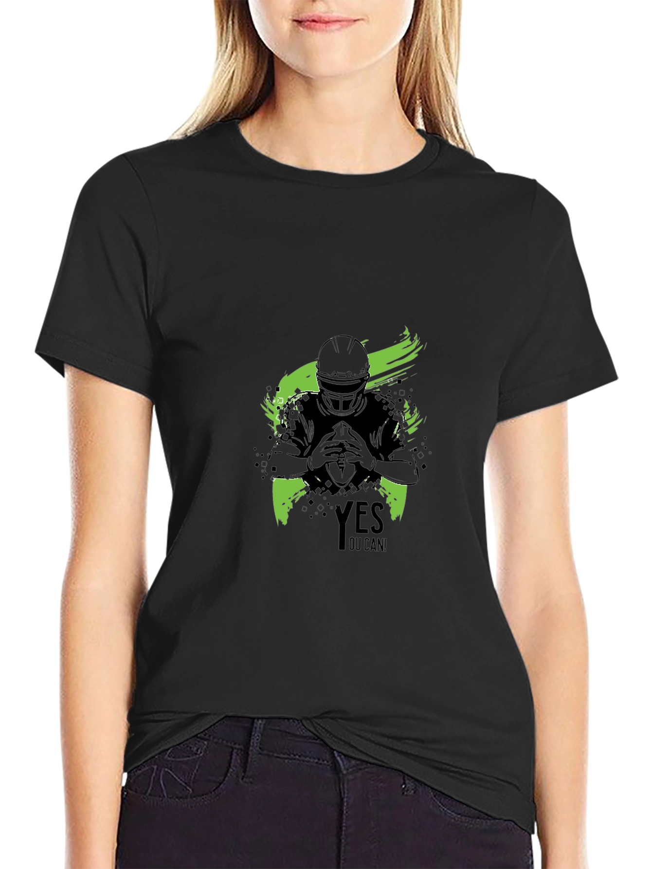 Yes You Can! Football Graphic Black T-Shirt