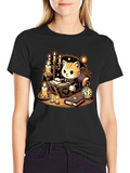 Literary Cat T-Shirt - Reading Kitten Tee