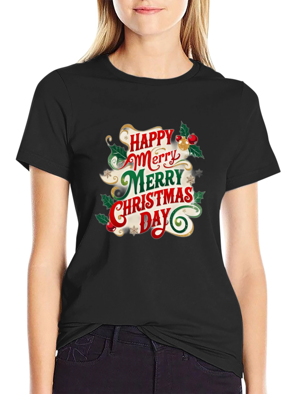 Festive Christmas T-Shirt - Happy Merry Christmas Day Design