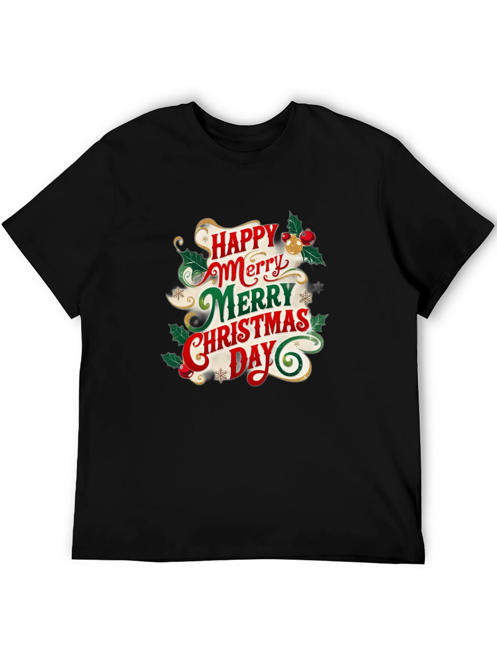 Festive Christmas T-Shirt - Happy Merry Christmas Day Design