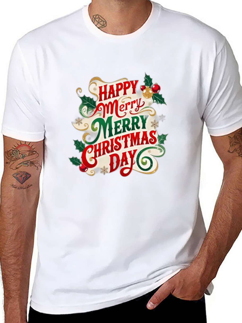 Festive Christmas T-Shirt - Happy Merry Christmas Day Design