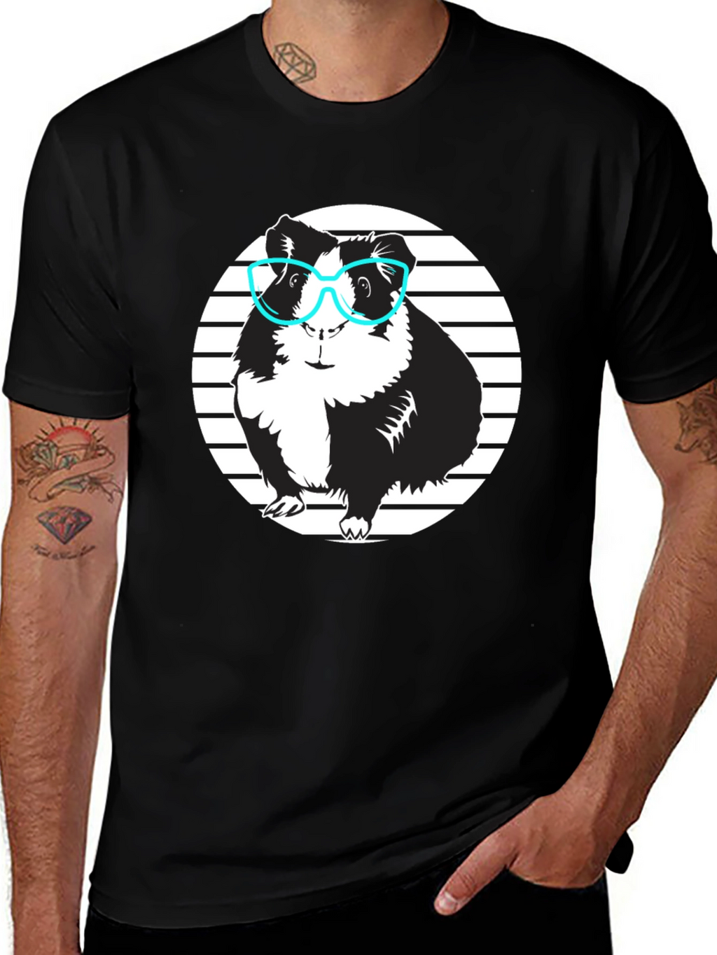 Guinea Pig with Glasses Black T-Shirt