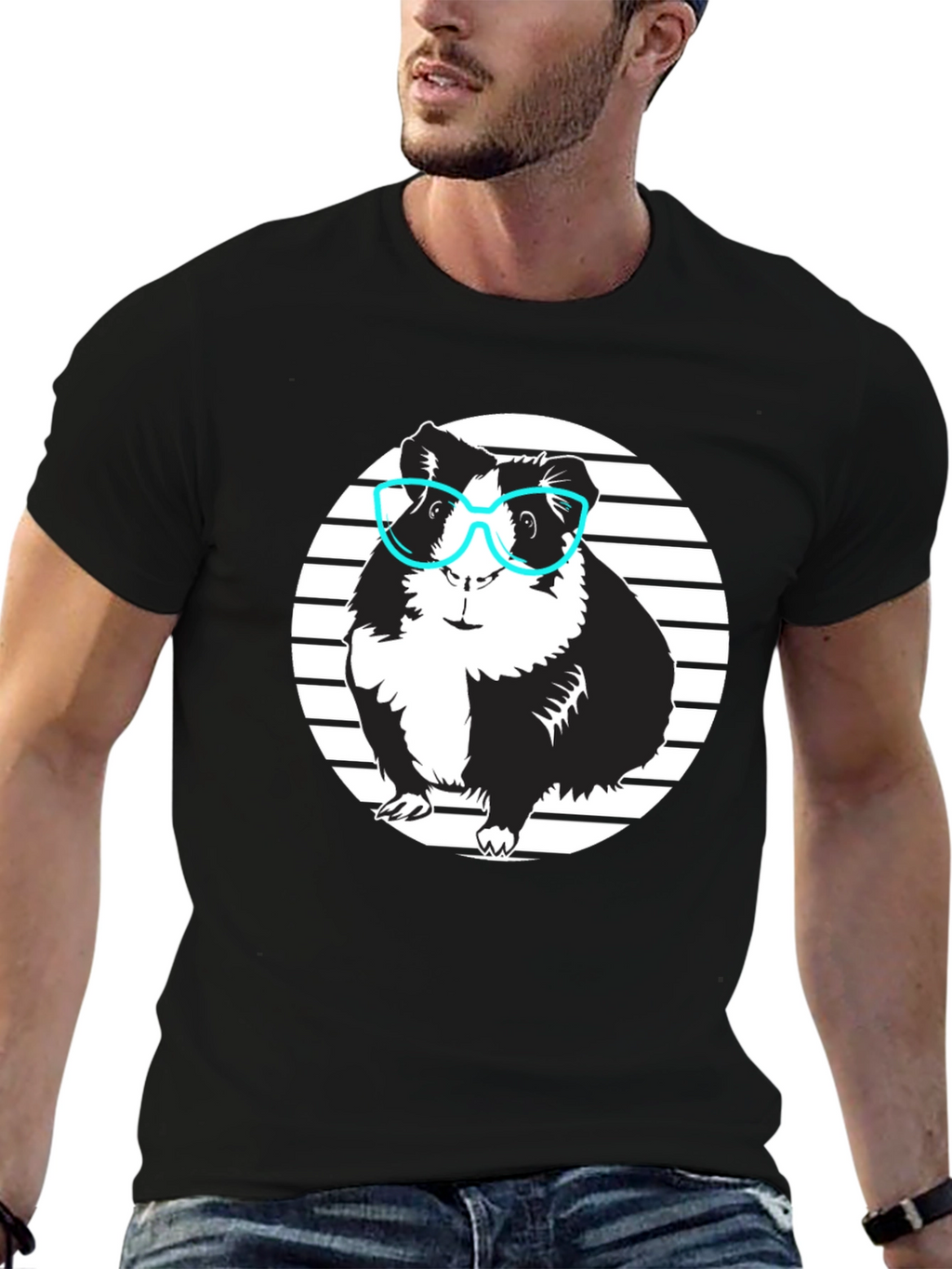 Guinea Pig with Glasses Black T-Shirt
