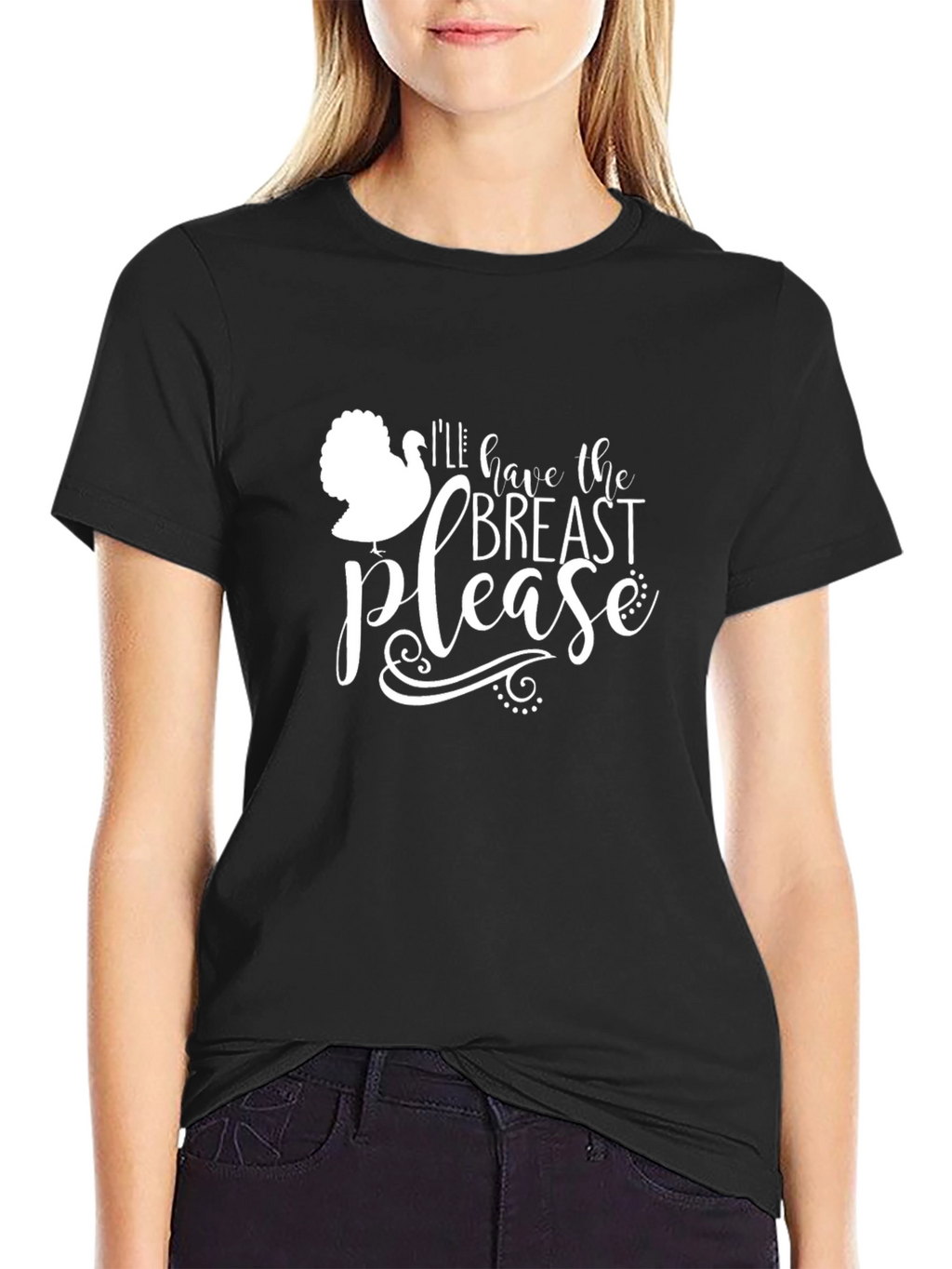 Funny Turkey Thanksgiving Breast Please Black T-Shirt