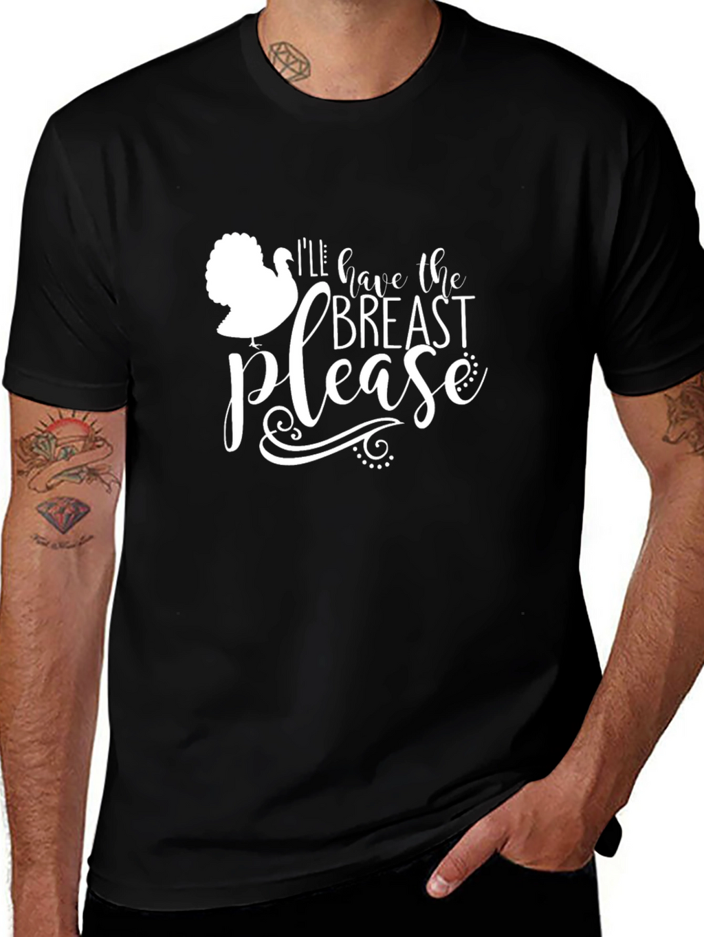 Funny Turkey Thanksgiving Breast Please Black T-Shirt