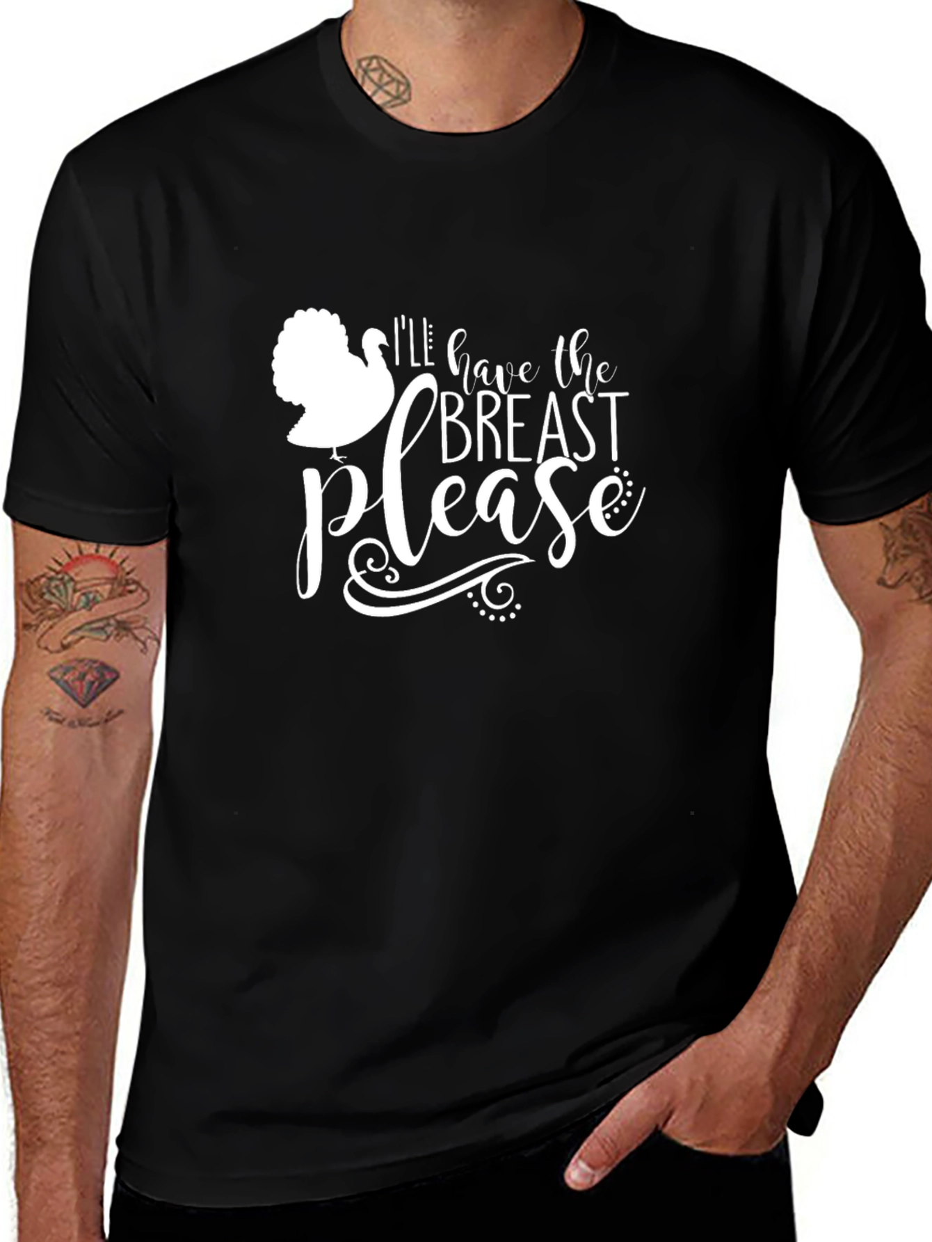 Funny Turkey Thanksgiving Breast Please Black T-Shirt