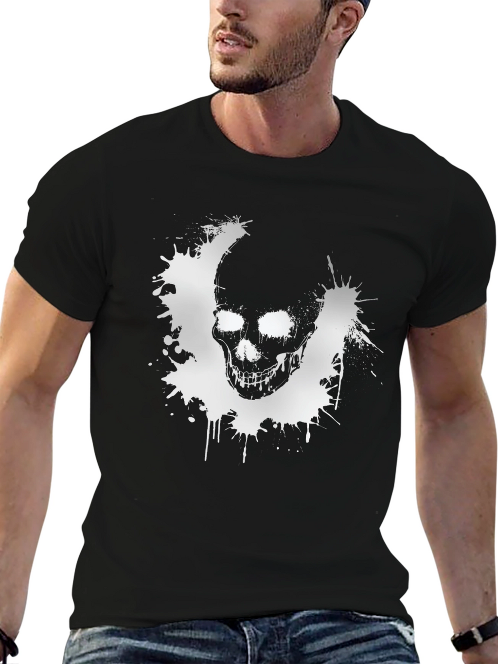 Skull Splatter Graphic T-Shirt - Black