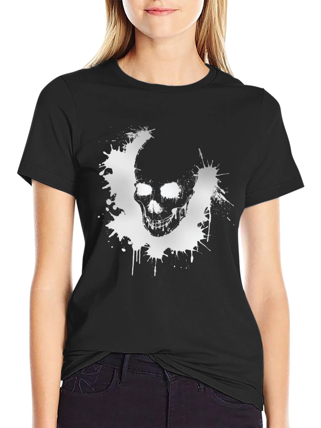 Skull Splatter Graphic T-Shirt - Black