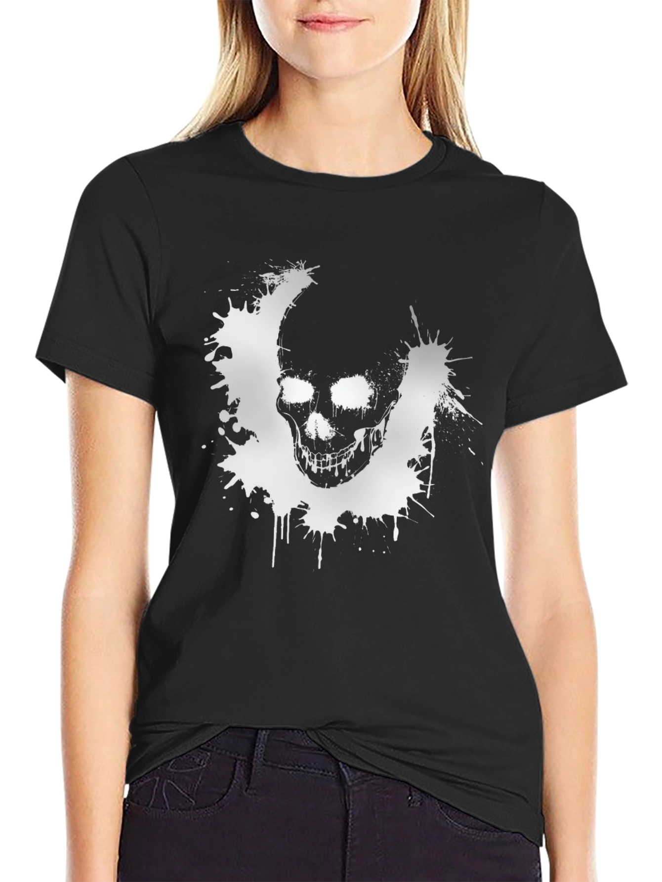 Skull Splatter Graphic T-Shirt - Black