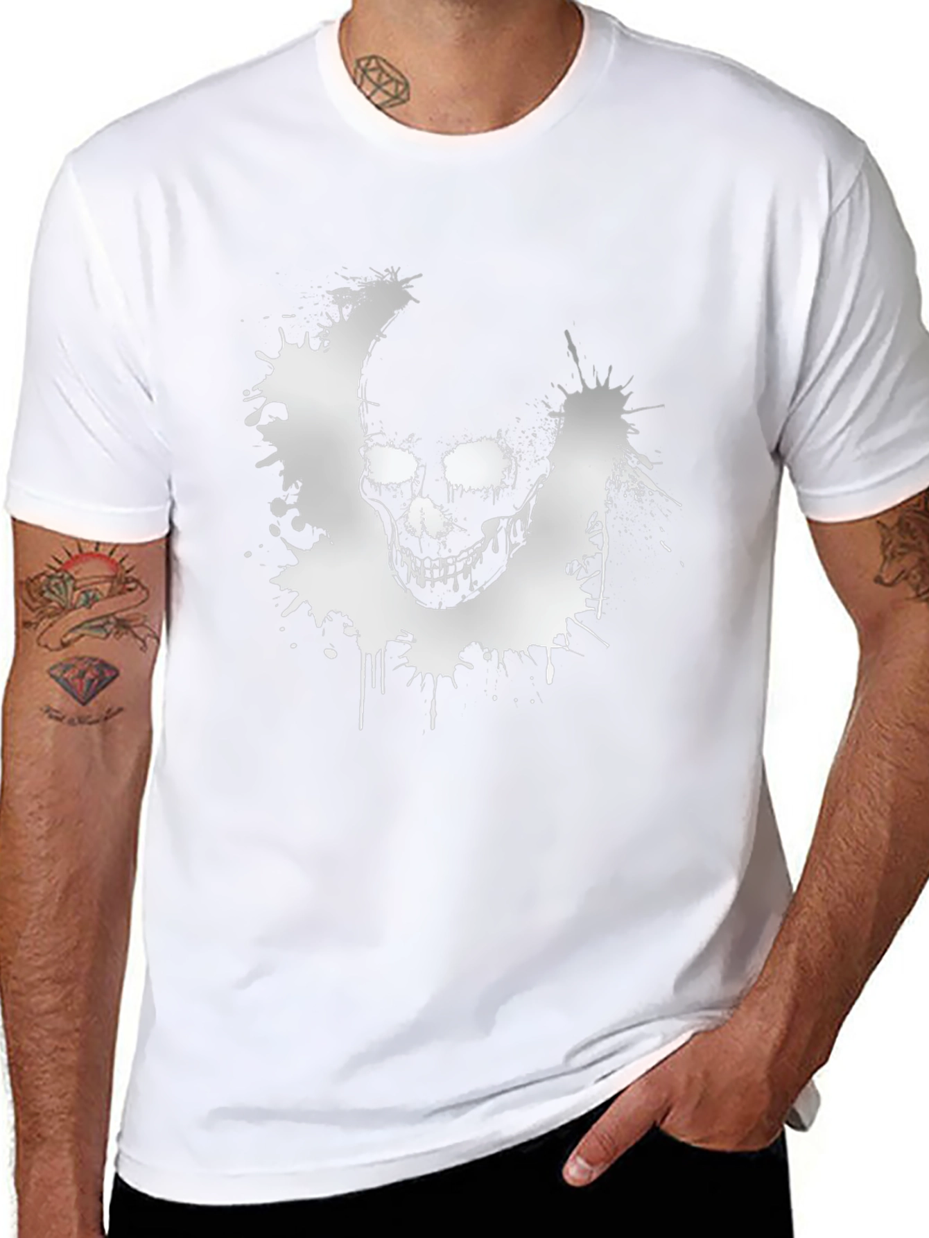 Skull Splatter Graphic T-Shirt - Black