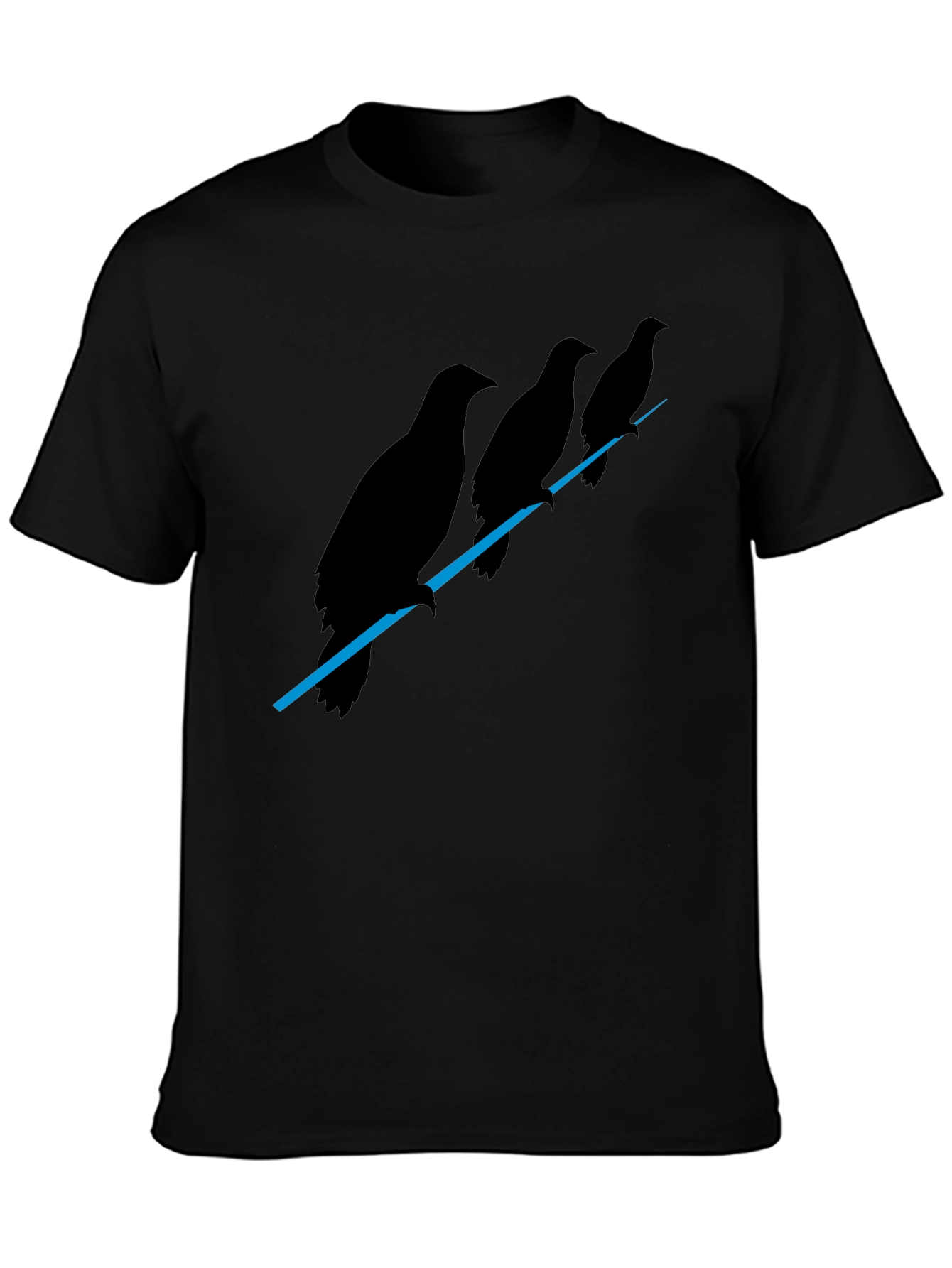 Mens Black Raven Birds on Wire Graphic T-Shirt