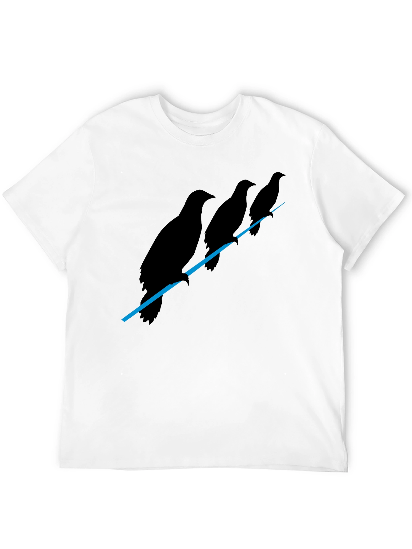 Mens Black Raven Birds on Wire Graphic T-Shirt