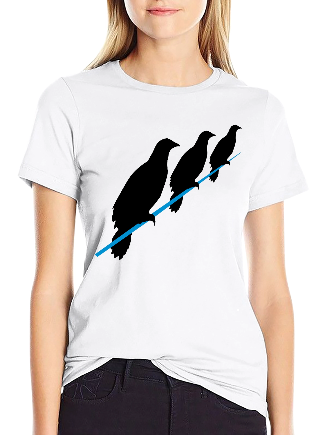 Mens Black Raven Birds on Wire Graphic T-Shirt