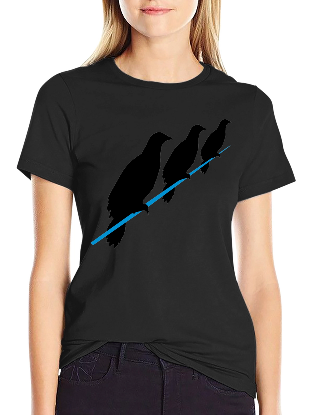 Mens Black Raven Birds on Wire Graphic T-Shirt