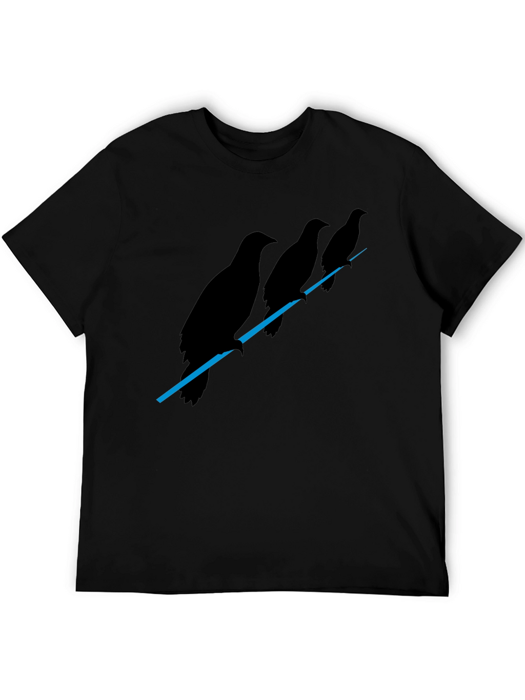 Mens Black Raven Birds on Wire Graphic T-Shirt
