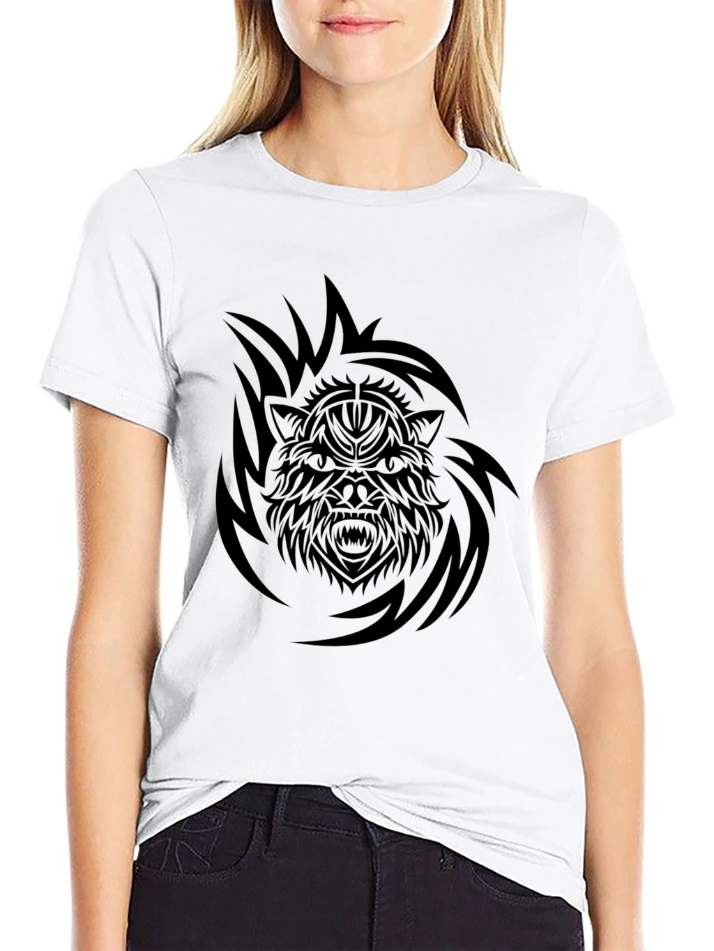 Black Tribal Wolf Graphic Tee