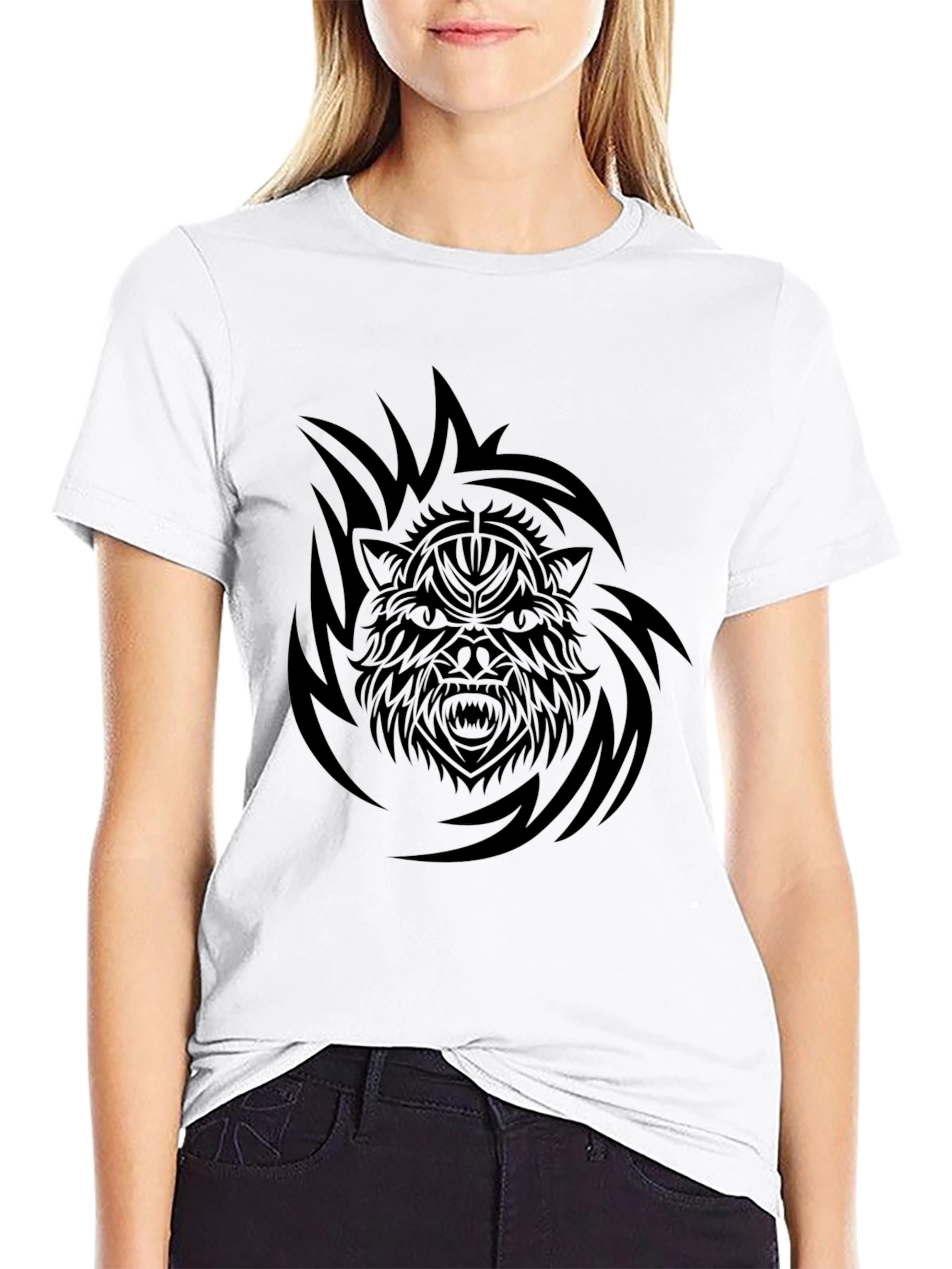 Black Tribal Wolf Graphic Tee