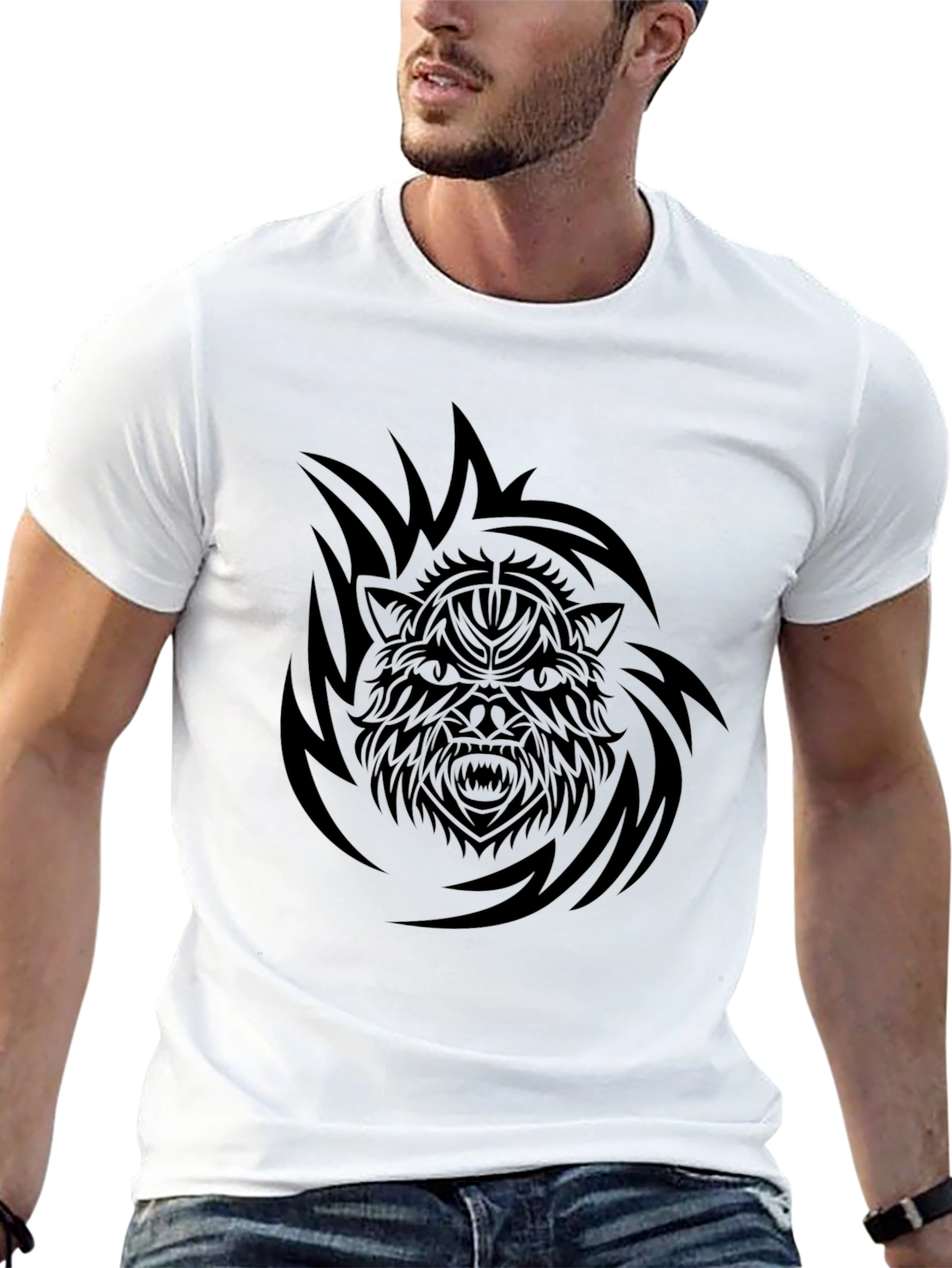 Black Tribal Wolf Graphic Tee