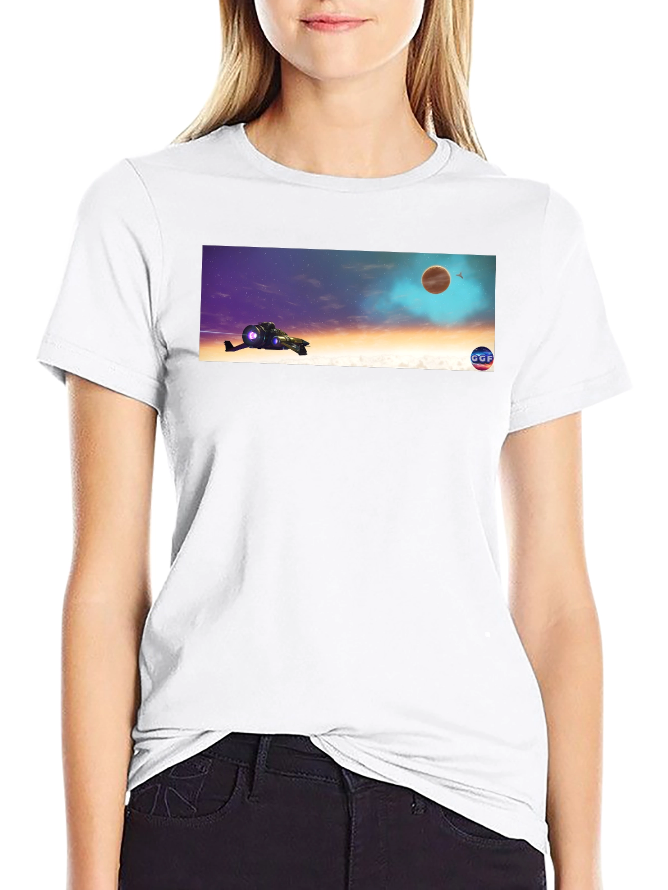 Sci-Fi T-Shirt: Spaceship & Planet Graphic Tee