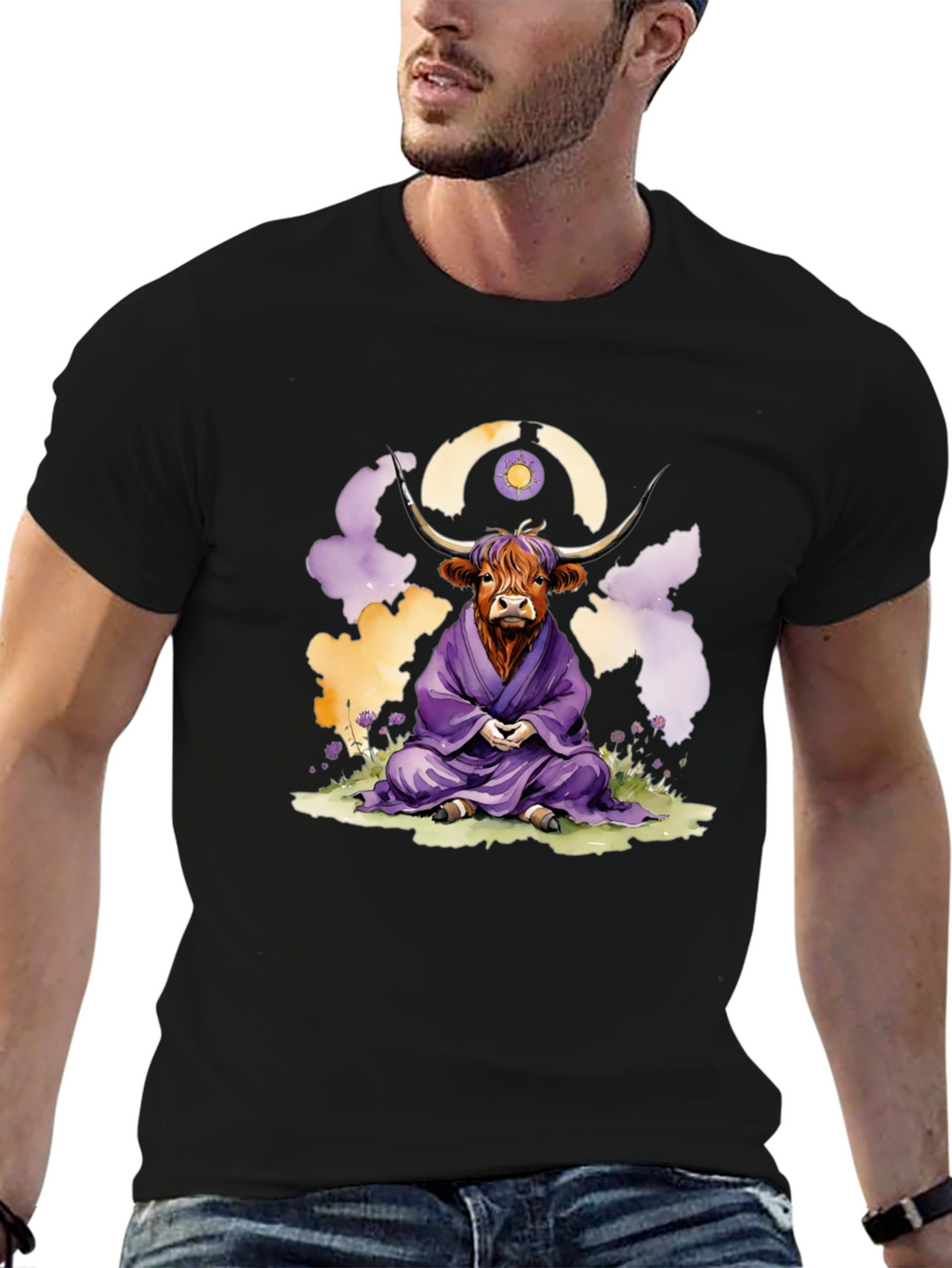 Zen Highland Cow Meditation T-Shirt