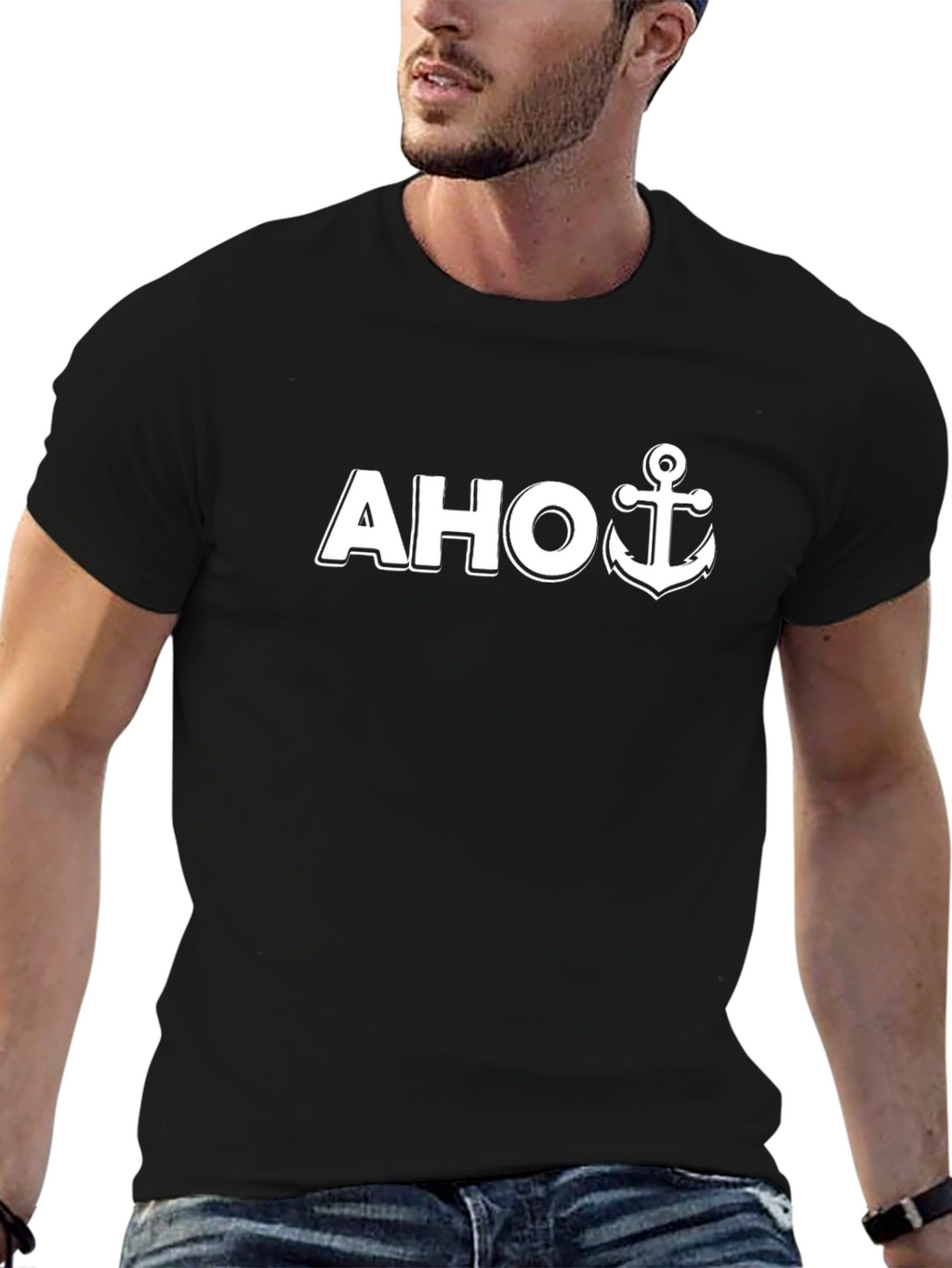 AHOY Anchor T-Shirt - Black Nautical Tee