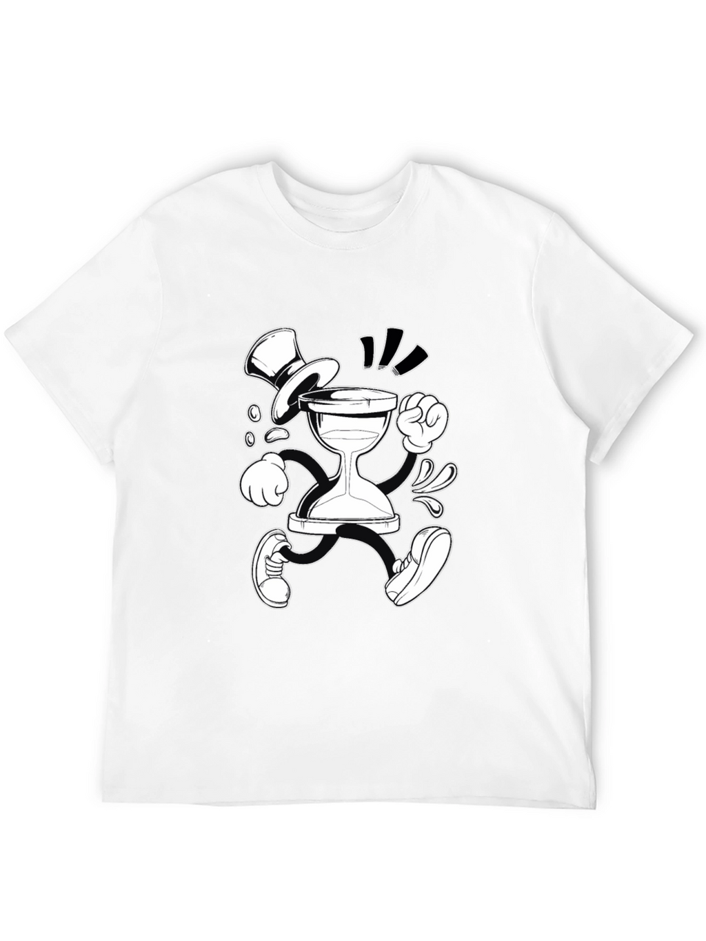 Cartoon Hourglass Character Graphic Tee - Black