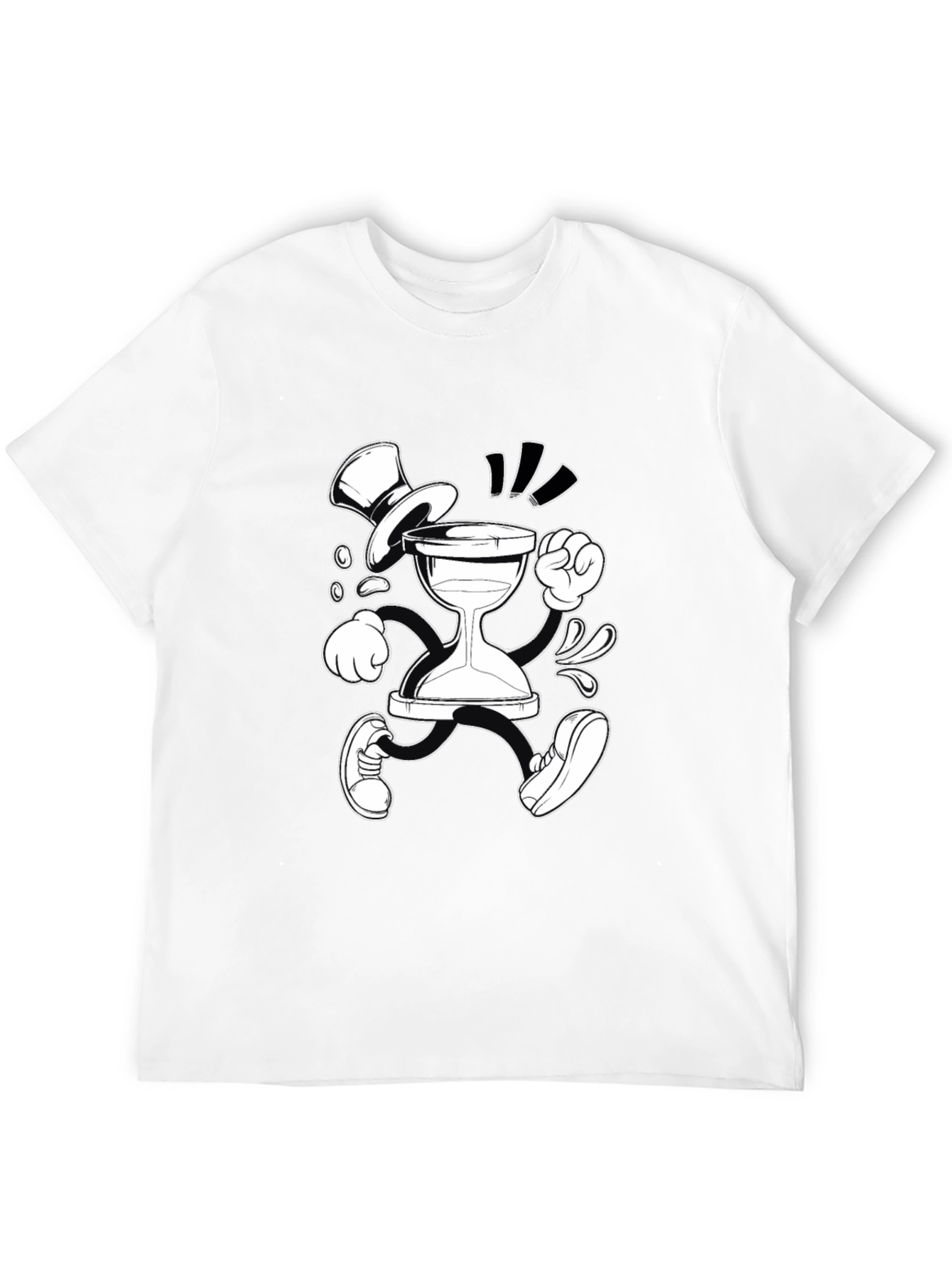 Cartoon Hourglass Character Graphic Tee - Black