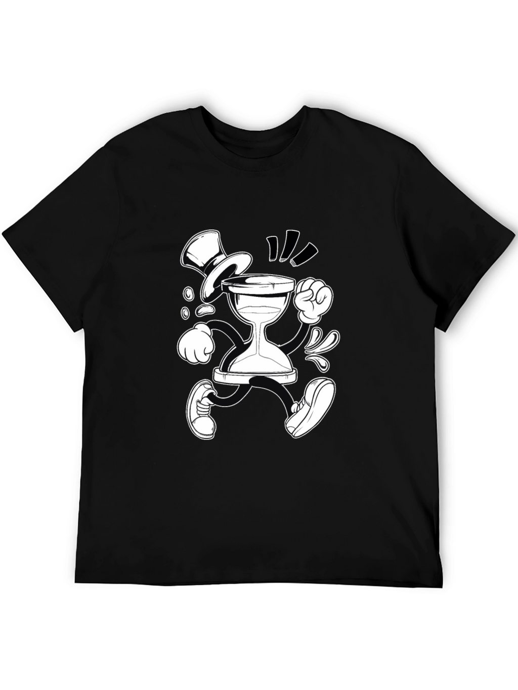 Cartoon Hourglass Character Graphic Tee - Black