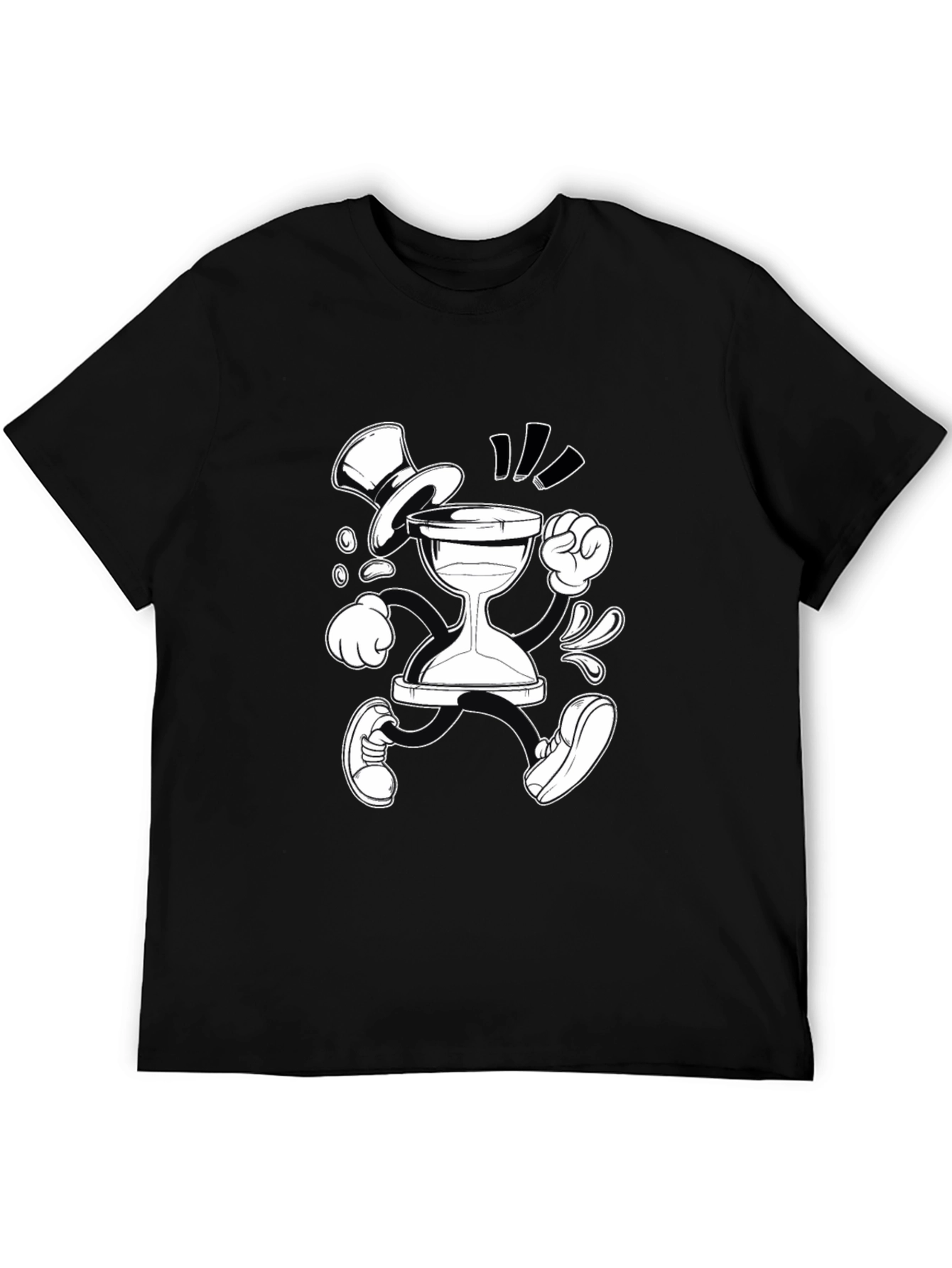 Cartoon Hourglass Character Graphic Tee - Black