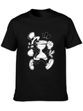 Cartoon Hourglass Character Graphic Tee - Black