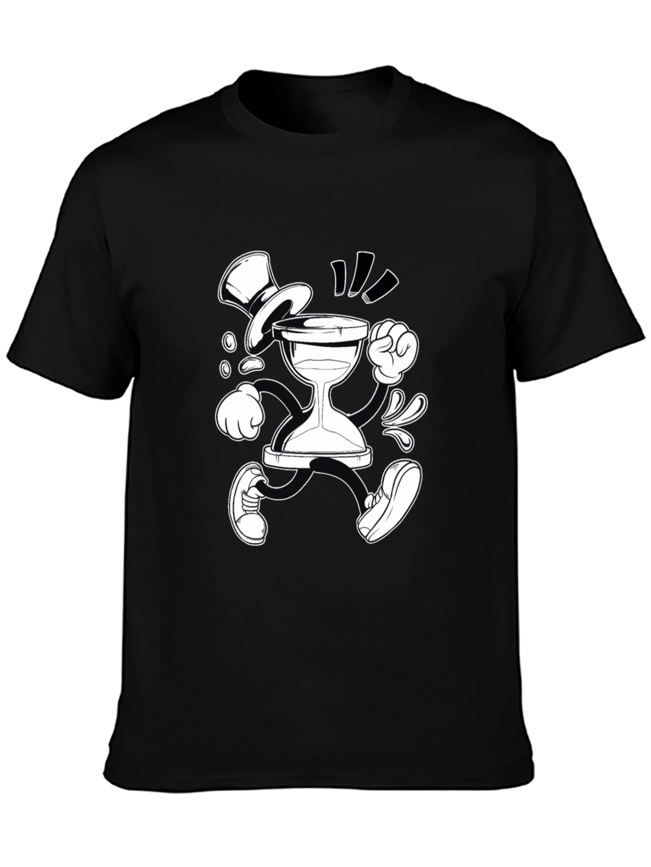 Cartoon Hourglass Character Graphic Tee - Black